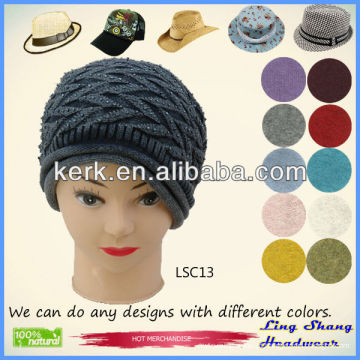 LSC13 Ningbo Lingshang moda inverno 100% algodão projeto agradável chapéu de malha venda quente